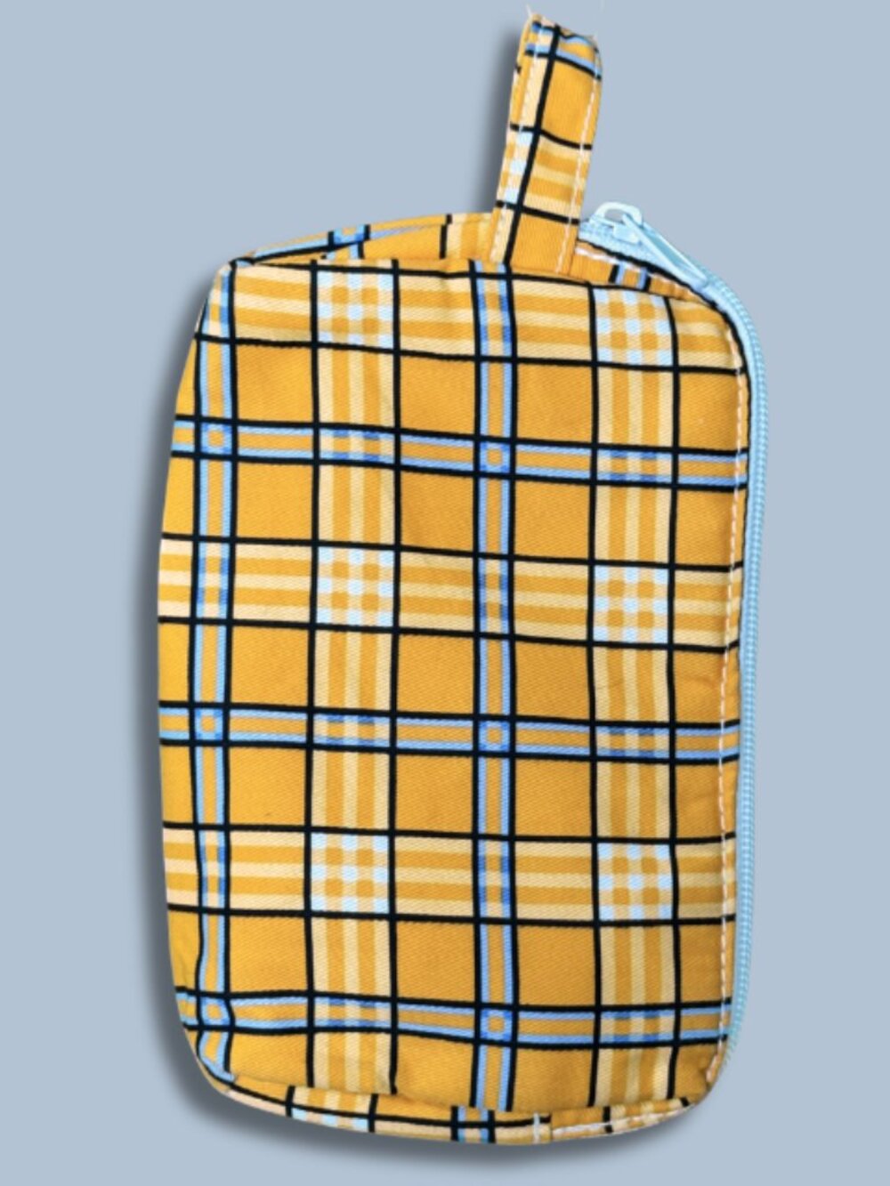 Bacon & Company Tartan Cosmetic Bag Lady Vols TN Plaid Orange White Blue EUC